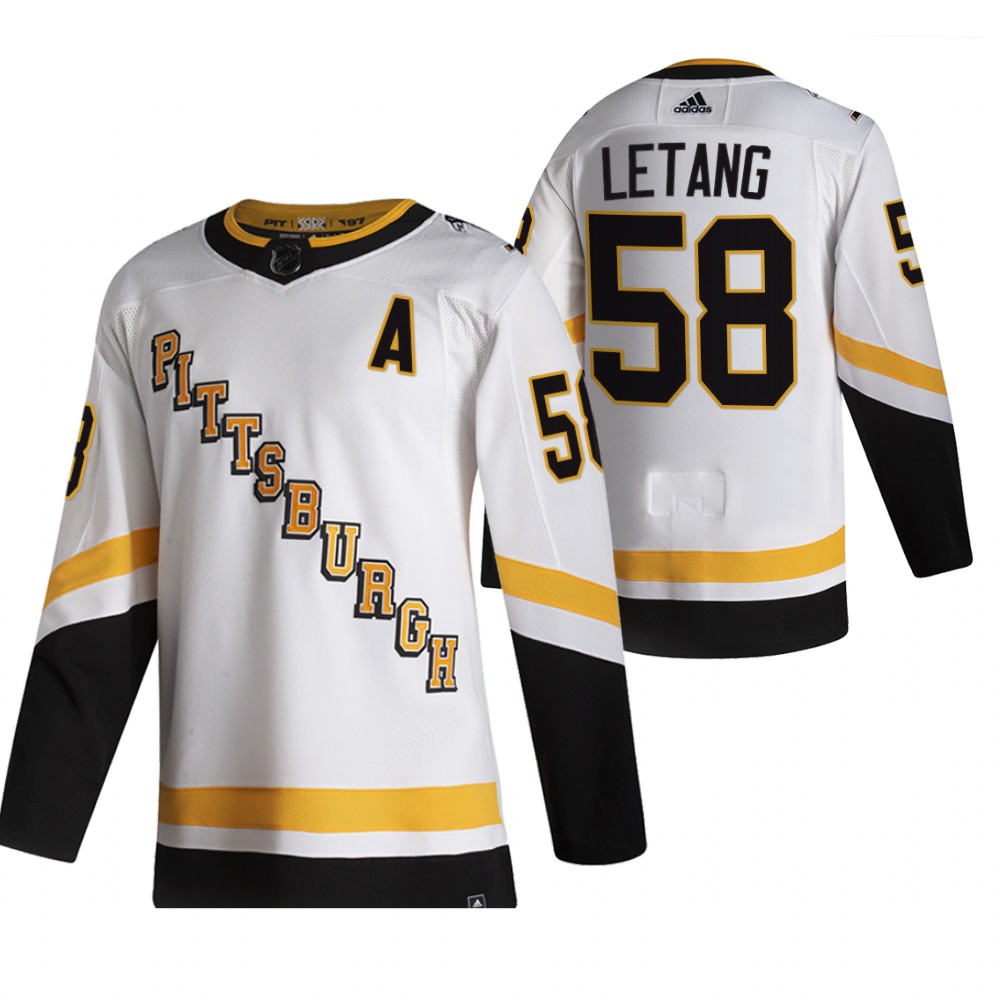 2021 Adidias Pittsburgh Penguins #58 Kris Letang White Men Reverse Retro Alternate NHL Jersey